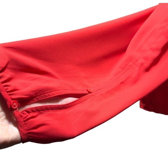 Chicos Size 3 Red Tunic Top Bishop Sleeves Scoop Neck Christmas Lipstick Red - Picture 4 of 12